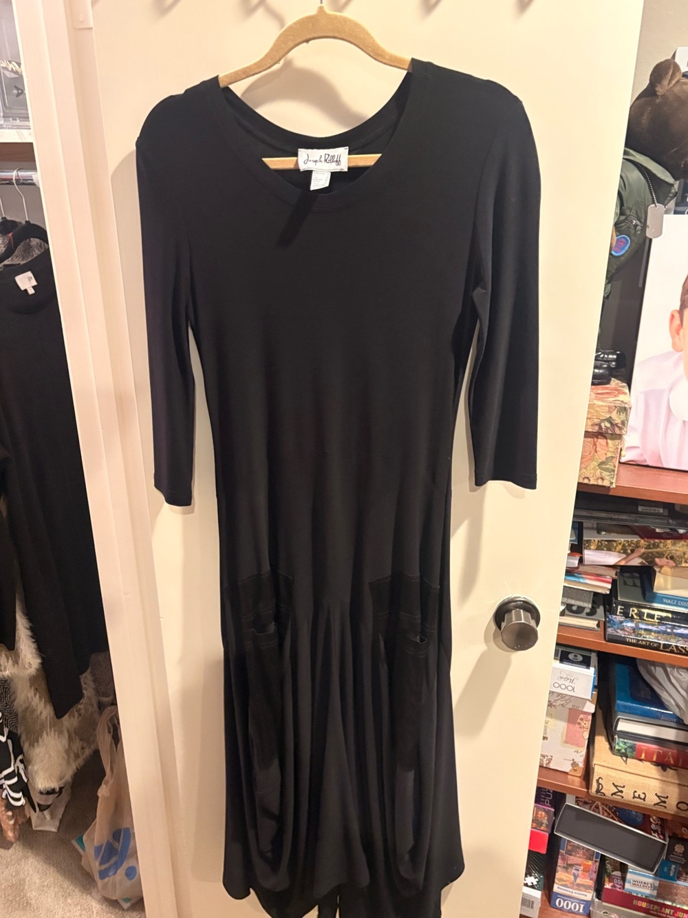 Joseph Ribkoff Black Midi Dress with 3/4 Sleeves